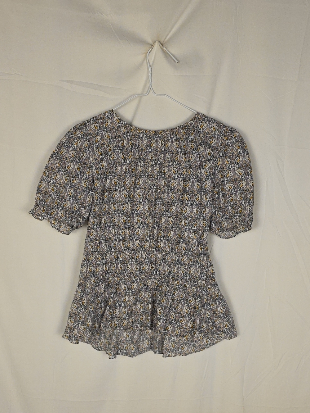 ANTONIO MELANI Blue Floral Smocked Peplum Top With BUTTERFLY PRINT